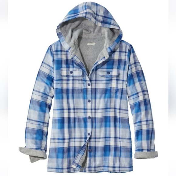L.L. Bean | Jackets u0026 Coats | Ll Bean Womens Fleecelined Flannel Hoodie  Plaid Jacket Button Shacket Size S | Poshmark